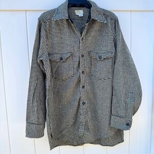 Vintage 1950's LL Bean Black & White Plaid Wool Button Shirt Jacket Large
